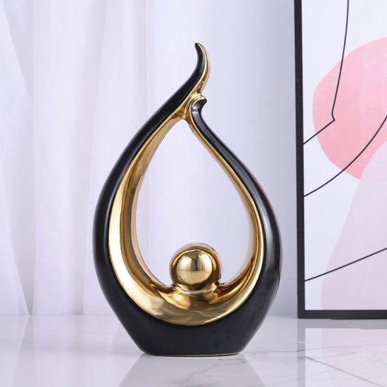 Abstracte Keramiek Sculptuur | Goudaccent - Modern Luxe Decor