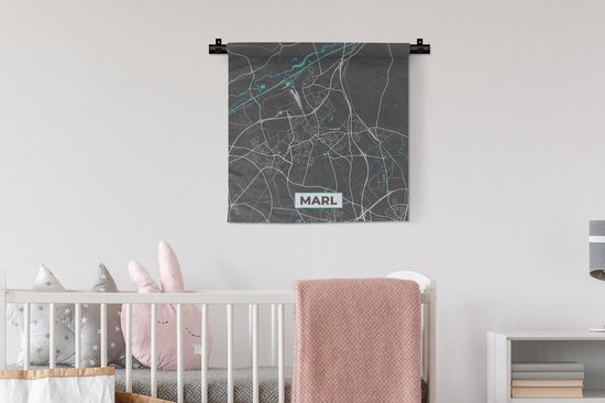 Wandkleed - Wanddoek - Blauw – Duitsland – Plattegrond – Stadskaart – Kaart – Marl - 60x60 cm - Wandtapijt