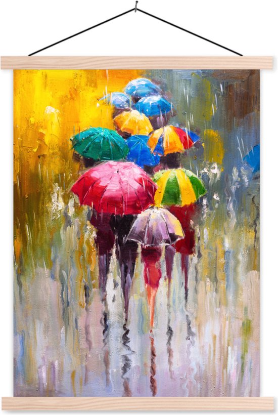 Porte-affiche avec affiche - Affiche scolaire - Peinture - Parapluie - Peinture à l'huile - 40x53 cm - lattes vierges