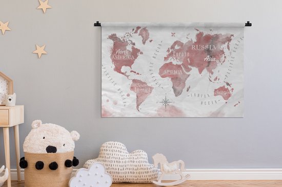 Tapisserie - Wereldkaart - Peinture - Rose - 150x100 cm - Tapisserie