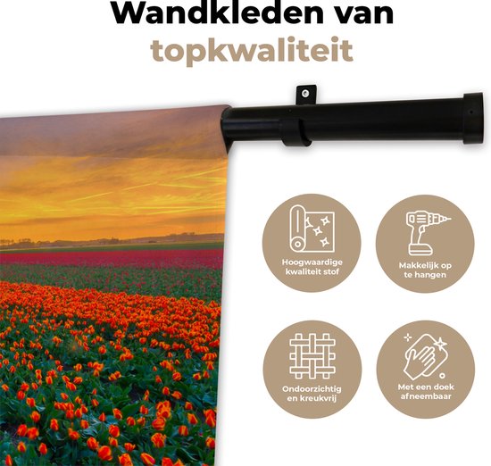 Tapisserie Paysages Nederland - Champs de tulipes en Holland méridionale Tapisserie en coton 60x40 cm - Tapisserie avec photo