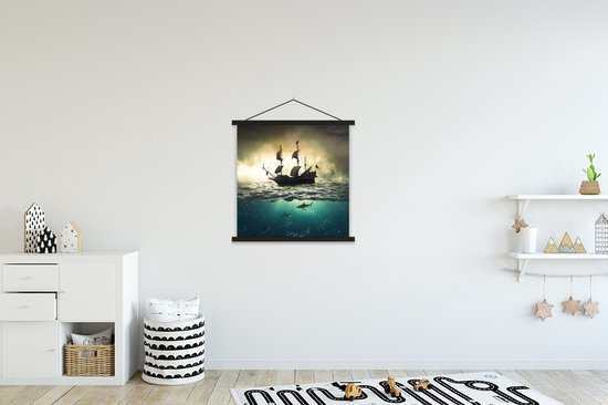 Affiche scolaire - Mer - Bateau - Requin - 60x60 cm - Lattes noires