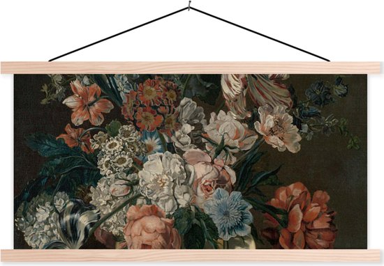 Posterhanger incl. Poster - Schoolplaat - Stilleven met bloemen - Schilderij van Cornelia van der Mijn - 150x75 cm - Blanke latten