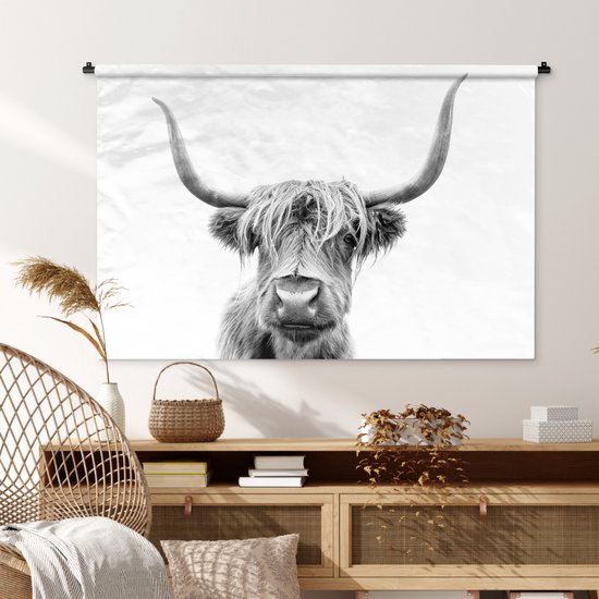 Tapisserie - Tapisserie - Highlander écossais - Taureau - Zwart - Wit - 120x80 cm - Tapisserie