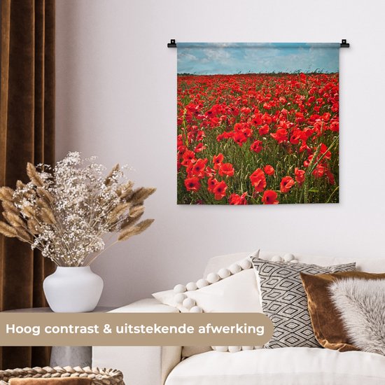 Tenture murale - Toile murale - Une prairie pleine de coquelicots - 60x60 cm - Tapisserie murale