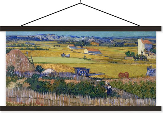 Posterhanger incl. Poster - Schoolplaat - De oogst - Vincent van Gogh - 90x45 cm - Zwarte latten