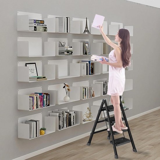 COSTWAY Opstapkruk met 2 treden, inklapbaar, tot 100 kg belastbaar, 48 cm hoog, trapstoel van bamboe, huishoudladder, naturel, krukladder voor bibliotheken of thuis