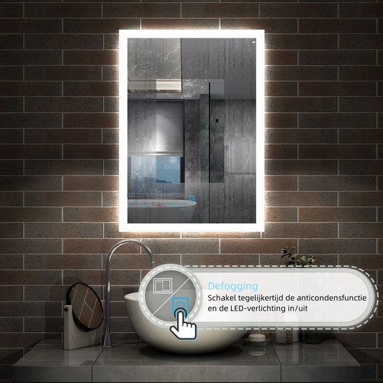 AQUABATOS 50 x 70 cm LED badkamerspiegel wandspiegel badkamerspiegel met verlichting lichtspiegel badkamer spiegel touch schakelaar kleurtemperatuur
