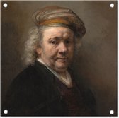 Tuinposters Zelfportret - Schilderij van Rembrandt van Rijn - 50x50 cm - Tuindoek - Buitenposter