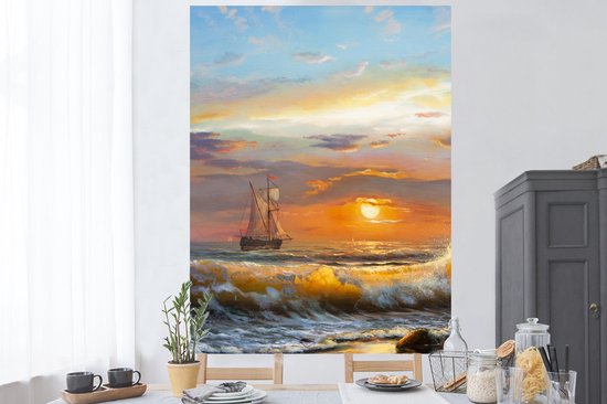 Stickers muraux - Sticker Foil - Peinture - Water - Voilier - Huile - 120x160 cm - Film Adhésif - Stickers muraux Chambre Enfant - Papier Peint Auto Adhésif XXL