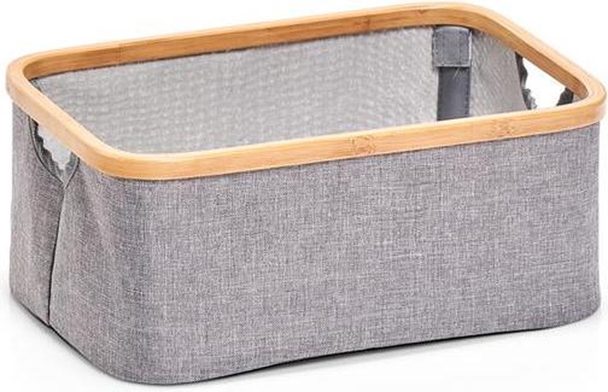 Zeller - Storage Basket, canvas/bamboo, grey