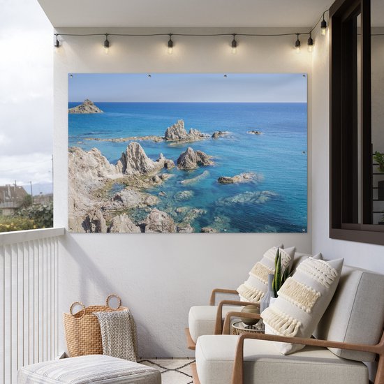 Affiche de jardin La côte rocheuse le long d'Arrecife près de Lanzarote 180x120 cm - Toile de jardin / Toile d'extérieur / Peintures d'extérieur (décoration de jardin) XXL / Groot format!