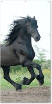 Schuttingposter Paard - Zwart - Natuur - 100x200 cm - Tuindoek