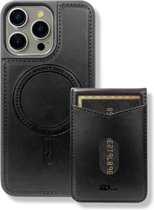 Elegant Zwart Leren Magnetic Hoesje voor Apple iPhone 13 Pro Max-Draadloos Opladen en Pashouder 4X