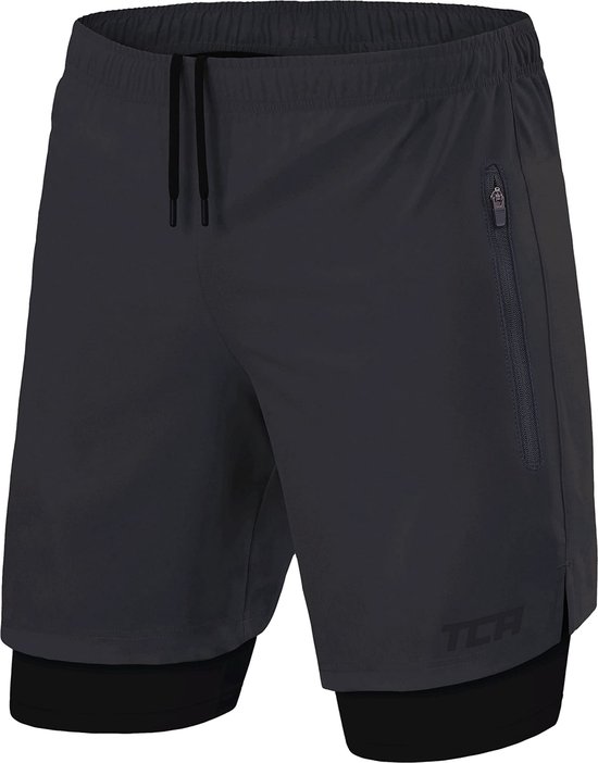 TCA Men Ultra 2 en 1 Shorts de course à pied avec poche zippée – Grijs (2 poches zippées), L