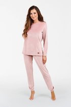 Italian Fashion Akara| hoogwaardig huispak | Velours Pyjama Dames | Lange Mouw Lange Broek | roze XL