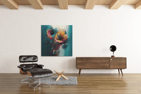 Canvas Schilderij Bloemen - Abstract - Vierkant Schilderij - 100x100x2 cm