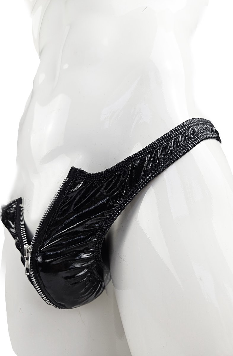 Goedkoopste BamBella® - String Man - Maat S/M - sexy Lingerie Heren -Open voorkant rits - Zwart mannen string