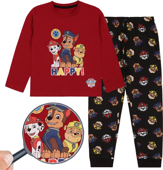 Paw Patrol Jongens Rood-Zwarte Pyjama met Lange Mouwen, Lange Broek Pyjama