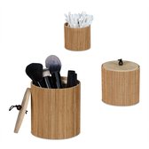 Boîte de rangement Relaxdays avec couvercle - lot de 3 - petites boîtes en bambou - porte-pinceaux - ronde
