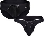 Sukrew Torrent Bulge Enhancing Swim 1 x Brief + 1 x Thong Multipack - Jet Black - Size XL
