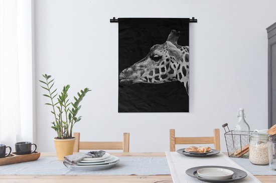 Wandkleed - Wanddoek - Dieren - Giraffe - Zwart - Wit - 60x80 cm - Wandtapijt