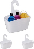 Relaxdays hangend douchemandje set van 3 - hangmand keuken - zonder boren - shampoo houder - wit