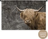 Wandkleed - Wanddoek - Schotse hooglander - Wereldkaart - Dieren - 120x80 cm - Wandtapijt