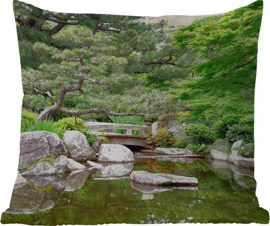 Buitenkussen - Japans - Natuur - Water - Stenen - Bomen - 45x45 cm - Weerbestendig