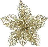 1x Kerstboomversiering op clip gouden glitter bloem 23 cm - kerstboom decoratie - gouden kerstversieringen