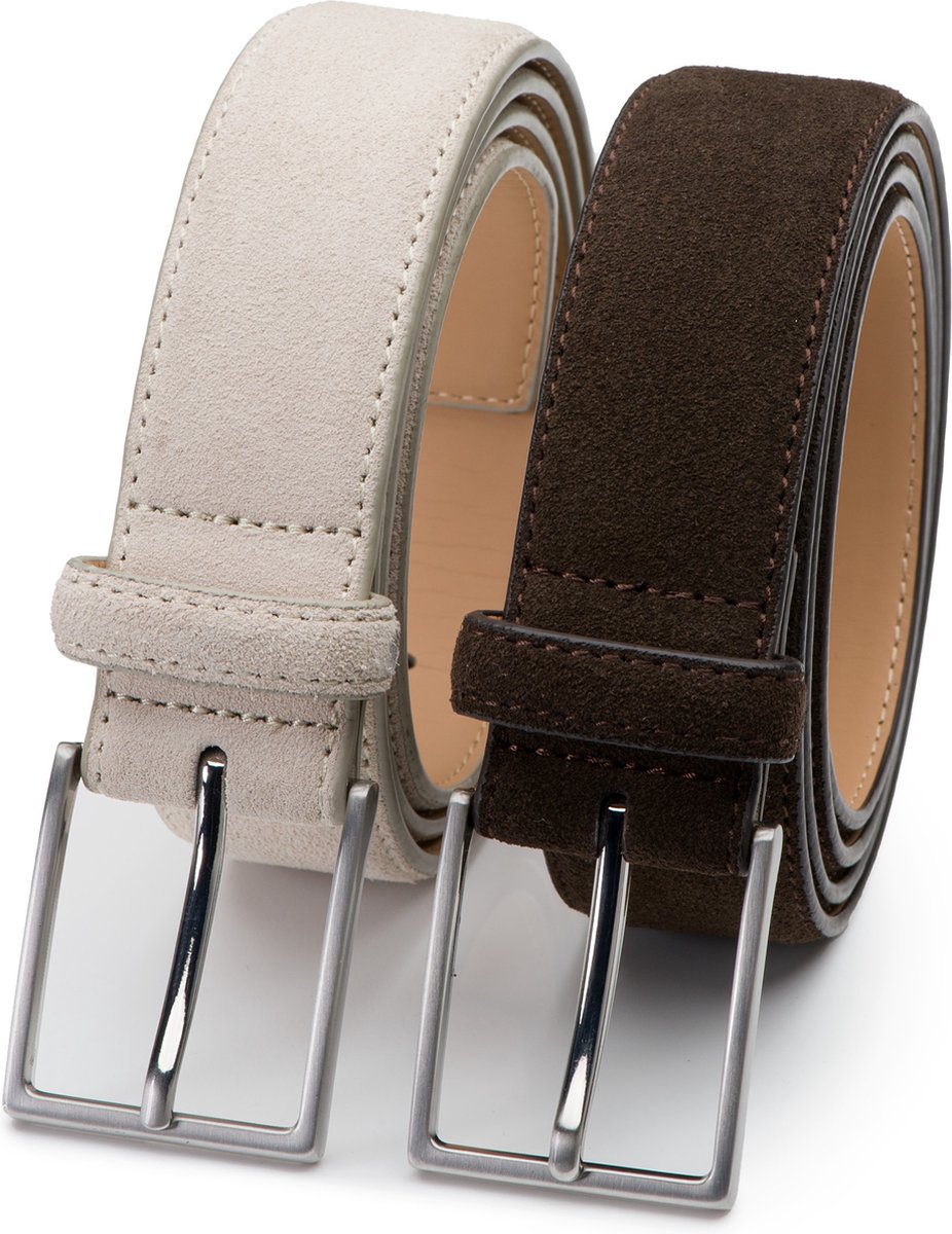 DTCH.FIT Herenriem Suède Bobby - Riem Beige & Donkerbruin - Pantalon & Jeans Broekriem - Riemmaat 115cm - Totale lengte 130cm - 2 Stuks