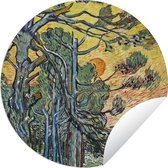 Tuincirkel Dennenbomen bij zonsondergang - Vincent van Gogh - 60x60 cm - Ronde Tuinposter - Buiten