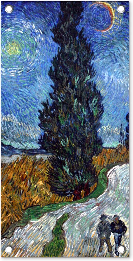 Tuinposter Weg met cipres en ster - Vincent van Gogh - 30x60 cm - Tuindoek - Buitenposter