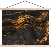 Posterhanger incl. Poster 60x45 cm - Schoolplaat - Marmer - Kalk - Zwart - Goud - Marmerlook - Luxe - Textielposter - Blanke latten