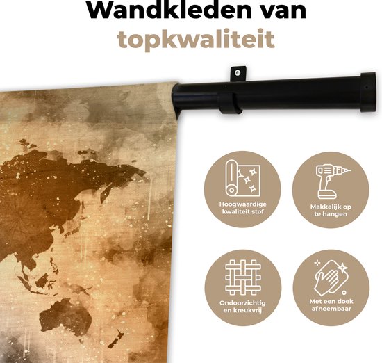 Tapisserie Cartes du mondeIllustrations de Noël - Wereldkaart avec des couleurs de peinture chaudes et froides sur un fond avec motif texturé Tapisserie murale coton 60x40 cm - Tapisserie avec photo