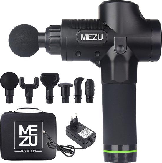 MEZU Massage Gun Draadloos 6 Opzetstukken Zwart - MEZU - €39,95