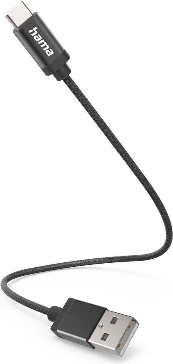 Hama USB-A naar USB-C kabel - USB-C oplaadkabel- Korte USB-C oplaadkabel - 0,2 meter - Geschikt voor Smartphone en Tablet - Zwart