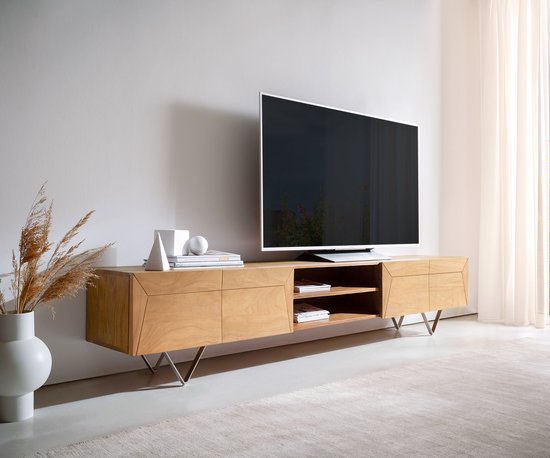 Tv-meubel Kayu acacia natuur 240 cm 4 deuren V-poot lowboard