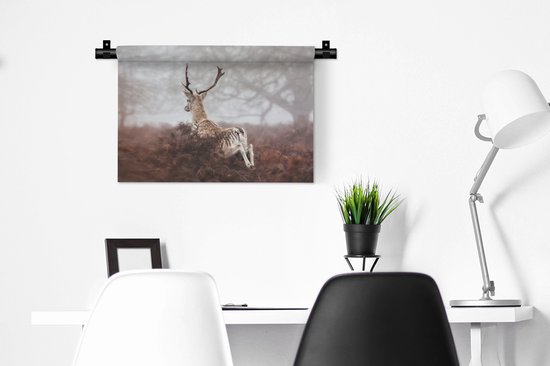 Tapisserie murale - Tissu mural - Cerf - Brume - Plantes - 60x40 cm - Tapisserie murale