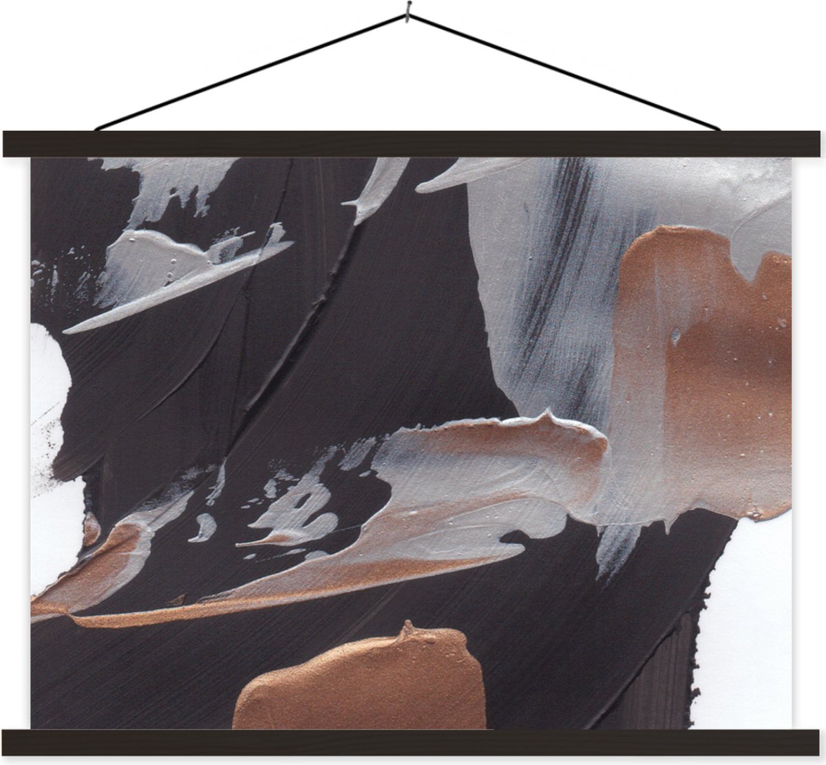 Posterhanger incl. Poster 40x30 cm - Schoolplaat - Abstract - Verf - Goud - Textielposter - Zwarte latten