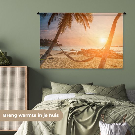 Tenture murale - Tissu mural - Été - Coucher de soleil - Hamac - 150x100 cm - Tapisserie
