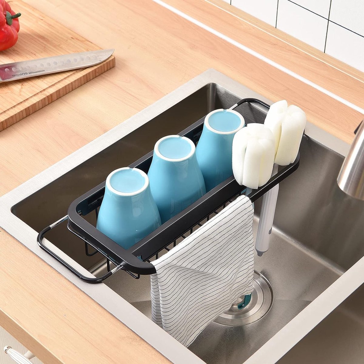 Afwasbak Droogrek Gootsteen Droogrek, Over De Gootsteen Afdruiper, Zeer Stevig, Gemakkelijk te Monteren, Afgerecht Rack voor Keuken Teller (kleur: Zwart, Grootte: 91Cm × 32Cm × 52Cm