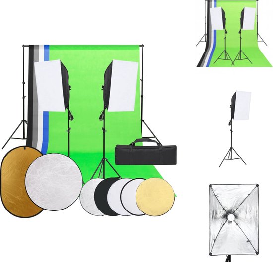 Hakutatz® Professionele fotostudio, greenscreen set, 4x achtergrondstof (zwart, wit, groen), 5-in-1 reflector met statief, softbox, fotolamp-set, studioset voor productfoto's, portretfoto's en video's Hakutatz® Professionele fotostudio, greenscreen set, 4x achtergrondstof (zwart, wit, groen), 5-in-1 reflector met statief, softbox, fotolamp-set, studioset voor productfoto's, portretfoto's en video's