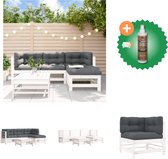 vidaXL 5 delige Loungeset met kussens massief hout wit Tuinset Inclusief Houtreiniger en verfrisser