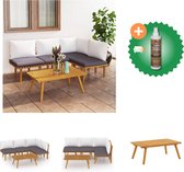 vidaXL Ensemble de salon 5 pièces avec coussins Ensemble de jardin en bois d'acacia massif comprenant un nettoyant et un assainisseur pour bois