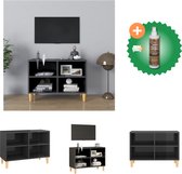 vidaXL Tv-meubel met houten poten 69-5x30x50 cm hoogglans grijs - Kast - Inclusief Houtreiniger en verfrisser