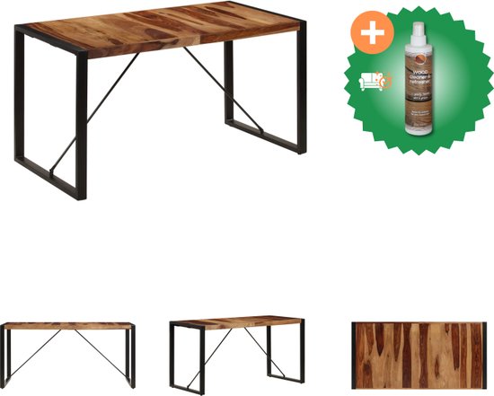 vidaXL - Table à manger industrielle en bois - 140 x 70 x 75 cm - Marron/ Zwart - Table - Comprend un nettoyant et un rafraîchisseur pour bois