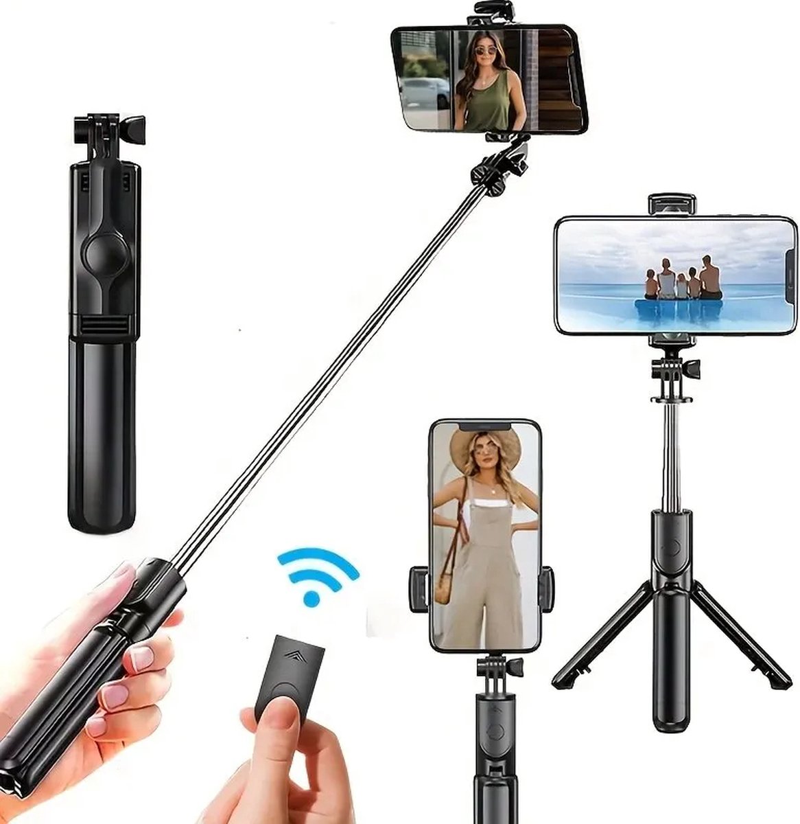 Draagbare 360 Graden Flexibele Sportcamera Monopod Stand Mobiele Telefoon Mini Selfie Stick Statief Met Draadloze Afstandsbediening - Zwart