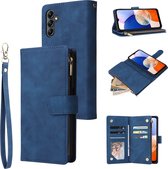 Telefoonhoesje geschikt voor Samsung Galaxy A15 - Portemonnee met rits - book-case hoesje - ruimte voor 6 pasjes - blauw