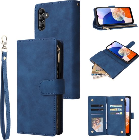 Telefoonhoesje geschikt voor Samsung Galaxy A15 - Portemonnee met rits - book-case hoesje - ruimte voor 6 pasjes - blauw